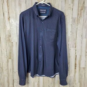 Denim & Flower Polka Dot Stretch Button Down Shirt Navy Blue Size Large